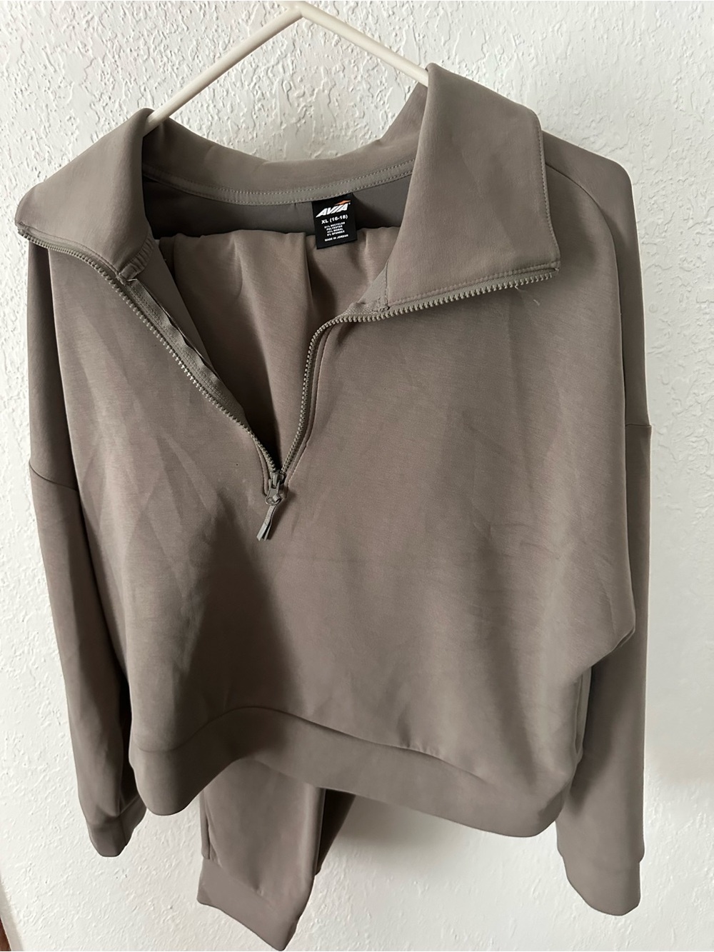 Avia Taupe Quarter-Zip Pullover & Joggers Set - Picture 2 of 3